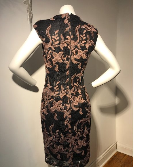 Le Chateau Black and Gold Sheath Dress with Mock Neck - Picture 1 of 7